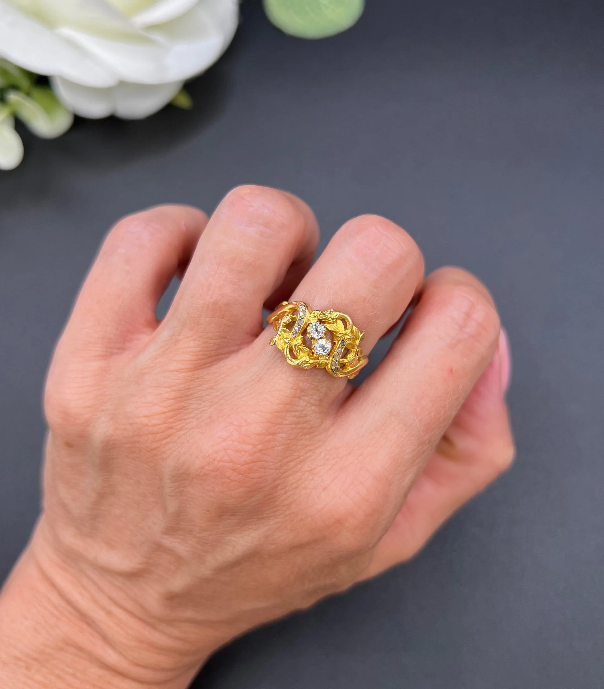 Antique 18ct Yellow Gold, Art Nouveau Diamond Snake Ring