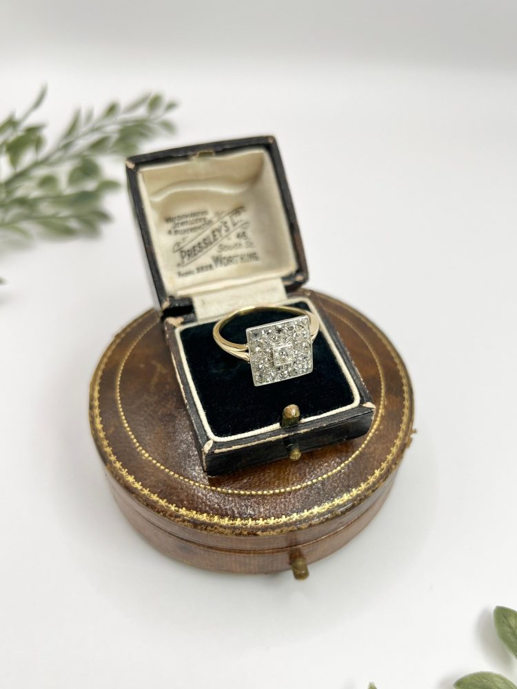 Edwardian Antique 2ct Old Cut Diamond Square Cluster Ring
