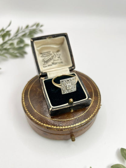 Edwardian Antique 2ct Old Cut Diamond Square Cluster Ring