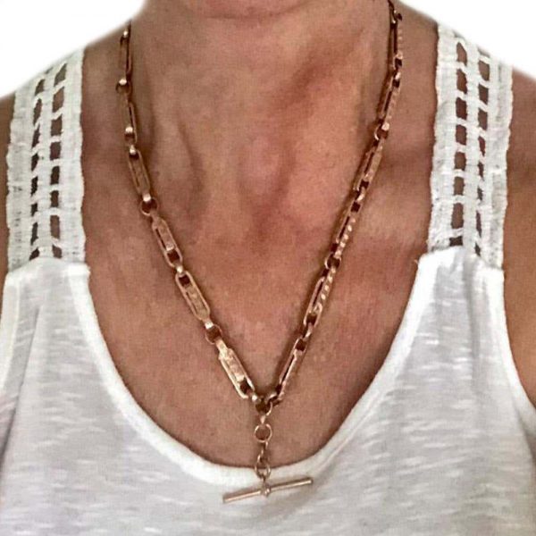 Heavy Vintage Rose Gold Fancy Link Albert Watch Chain with T-Bar