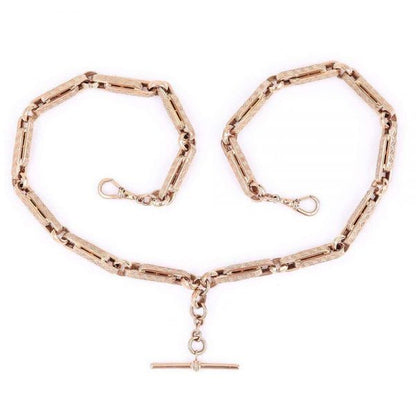Heavy Vintage Rose Gold Fancy Link Albert Watch Chain with T-Bar
