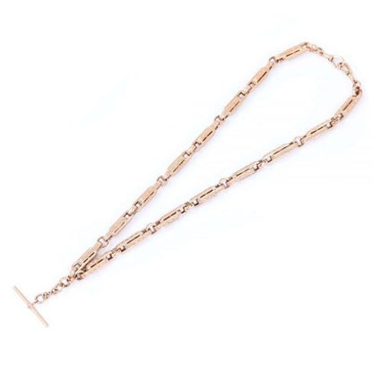Heavy Vintage Rose Gold Fancy Link Albert Watch Chain with T-Bar