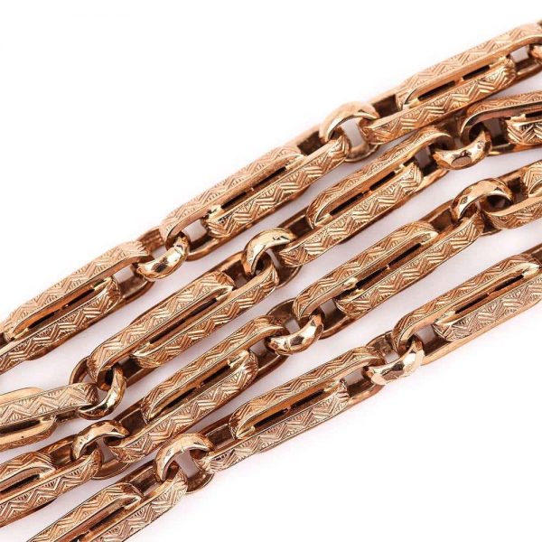 Heavy Vintage Rose Gold Fancy Link Albert Watch Chain with T-Bar
