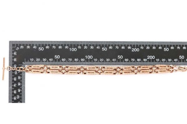 Heavy Vintage Rose Gold Fancy Link Albert Watch Chain with T-Bar