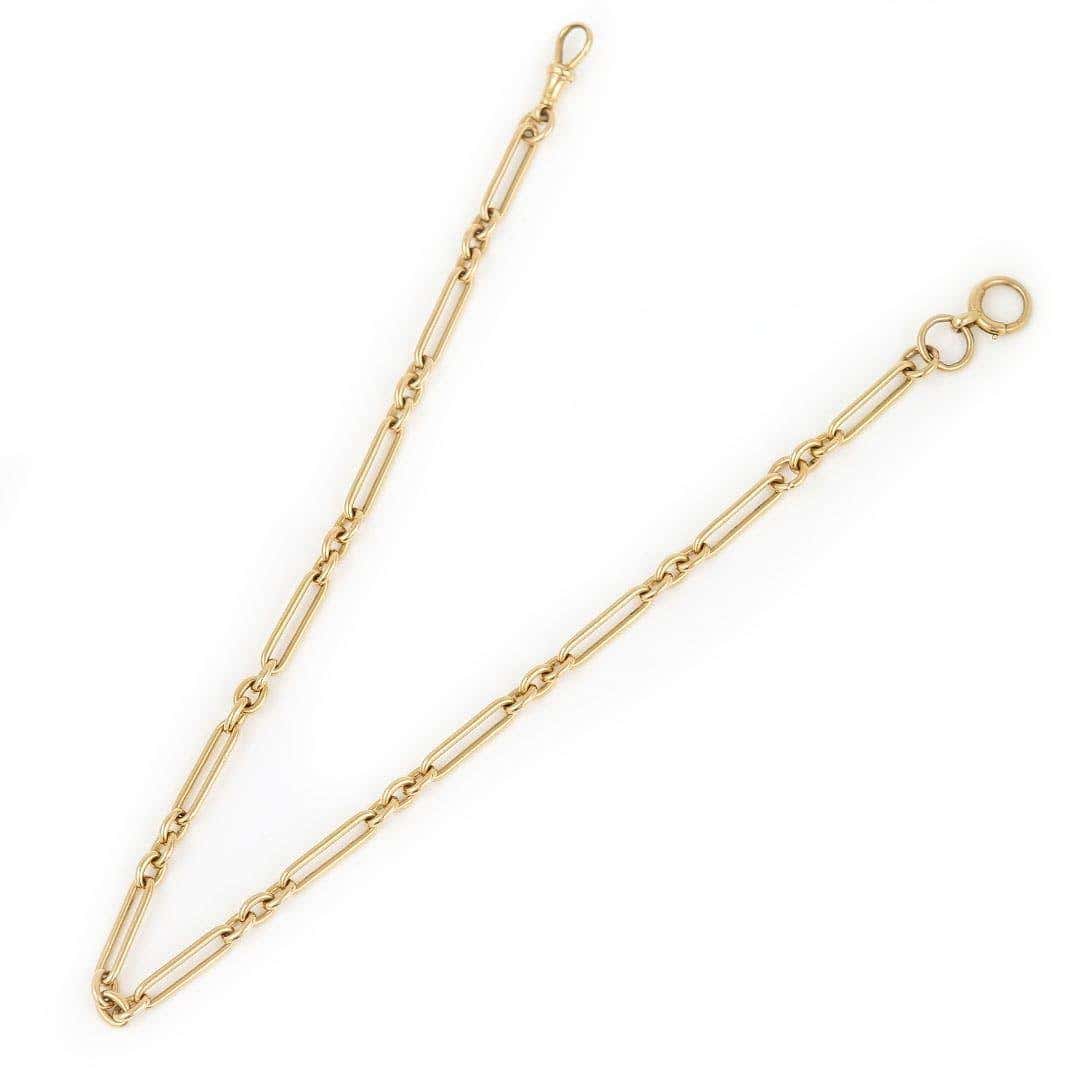 Antique Edwardian 18ct Yellow Gold Trombone Link Albert Watch Chain, 52g, Circa 1903