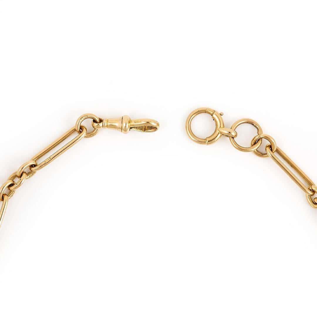Antique Edwardian 18ct Yellow Gold Trombone Link Albert Watch Chain, 52g, Circa 1903