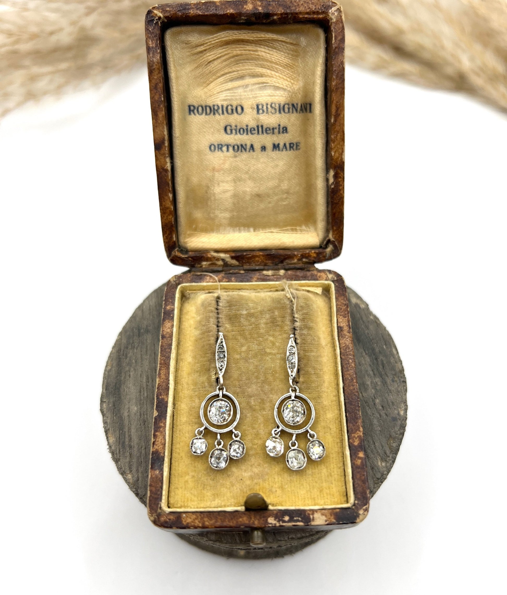 Edwardian 18 Carat Gold, Platinum and Diamond Drop Earrings, 1.90 Carats