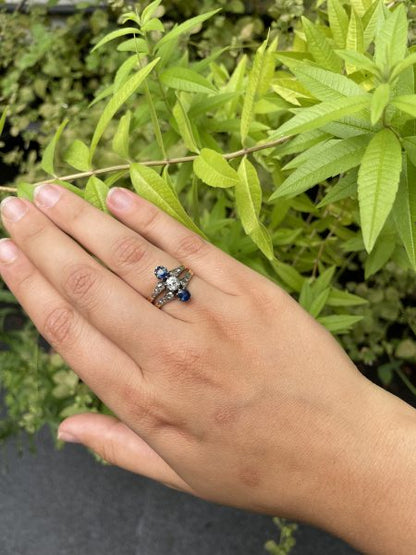Antique Victorian Old European Cut Diamond and Sapphire 18ct Gold Ring