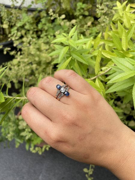 Antique Victorian Old European Cut Diamond and Sapphire 18ct Gold Ring