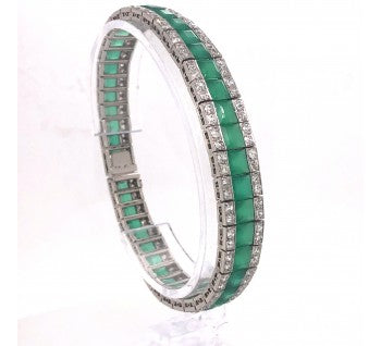 Art Deco Chrysoprase and Diamond Bracelet in Platinum, Circa 1935