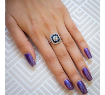 Antique Art Deco Sapphire Diamond and Platinum Ring, 1.30 carats