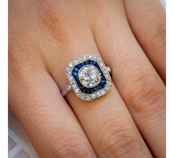 Antique Art Deco Sapphire Diamond and Platinum Ring, 1.30 carats