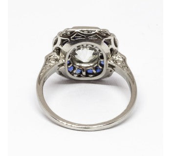 Antique Art Deco Sapphire Diamond and Platinum Ring, 1.30 carats