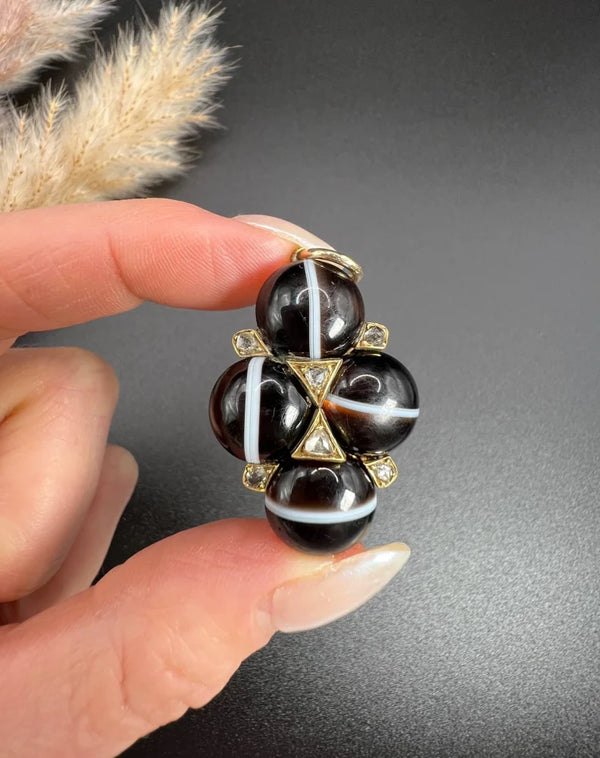 Antique Victorian Agate And Diamond Locket In 15 Carat Yellow Gold