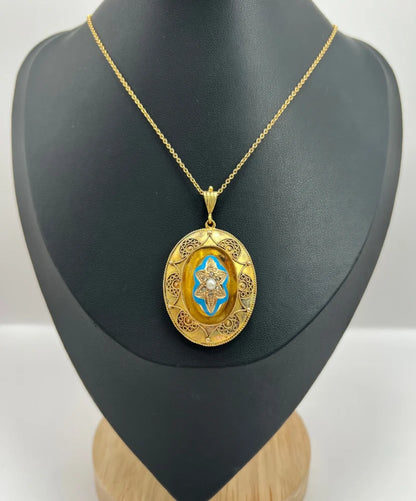 Antique 15 Carat Yellow Gold Locket/Pendant With Enamel And Gemstones