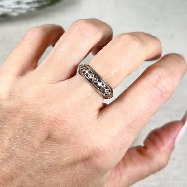 Vintage Platinum Old Cut Diamond Full Eternity Band Ring, Circa 1940