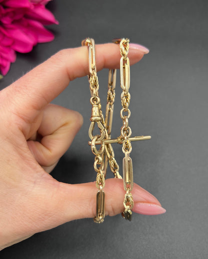 Antique 9ct Yellow Gold, Albert Chain Necklace: Edwardian Fancy Paperclip Link