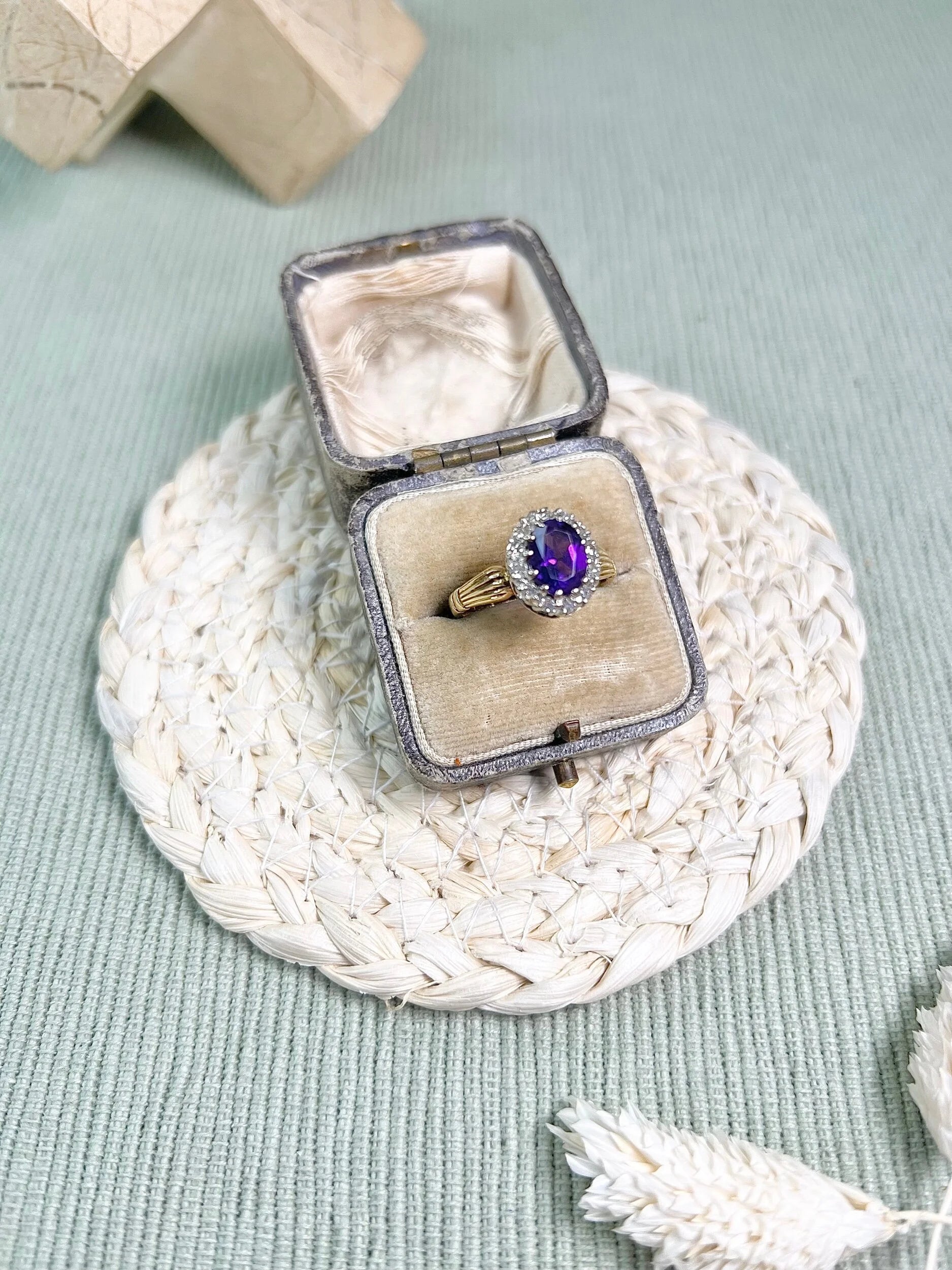 Vintage 18 Carat Gold 1970’s Amethyst And Diamond Cluster Ring
