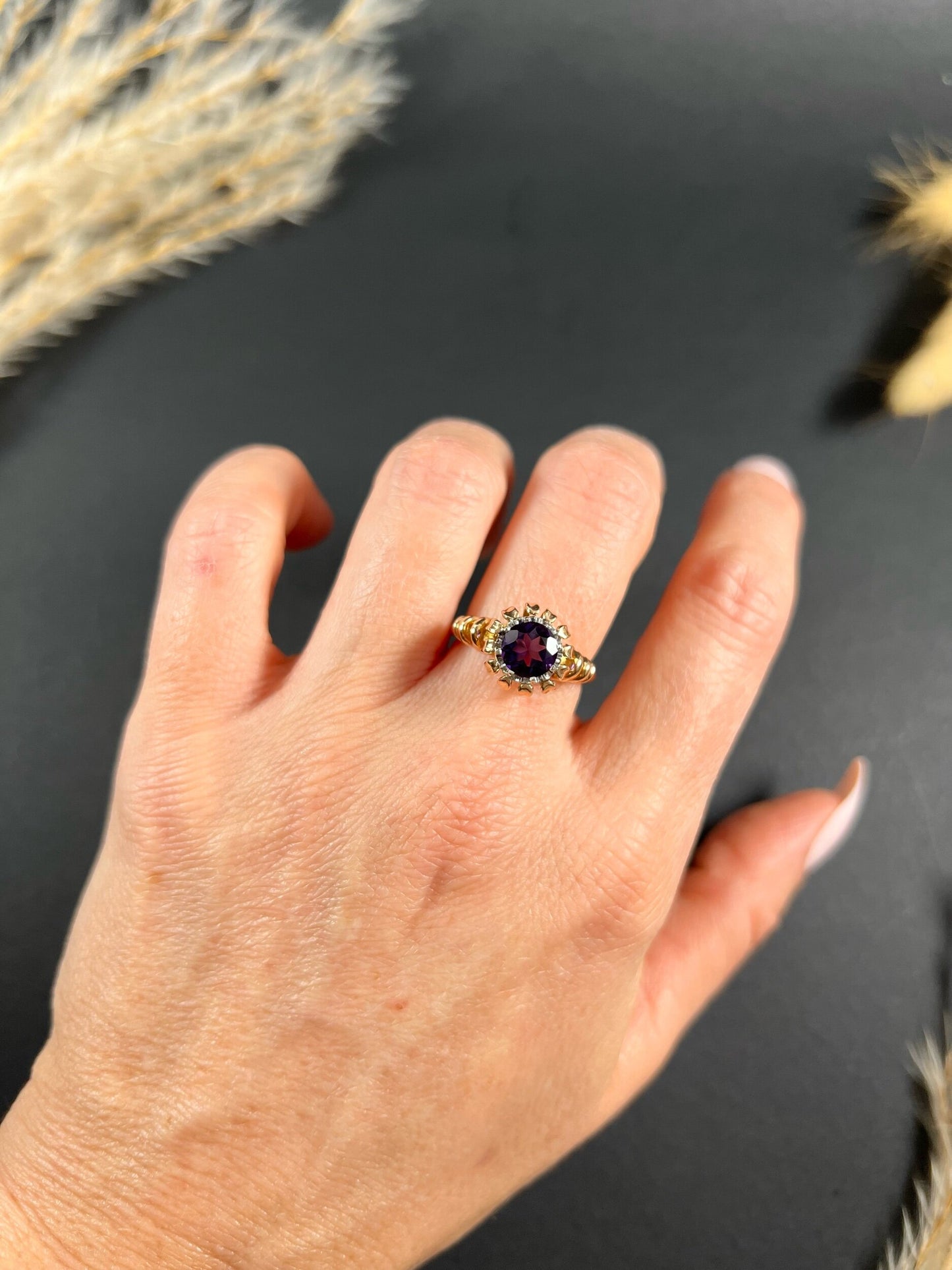 Vintage French 18 Carat Yellow and White Gold Amethyst Ring, Circa 1940