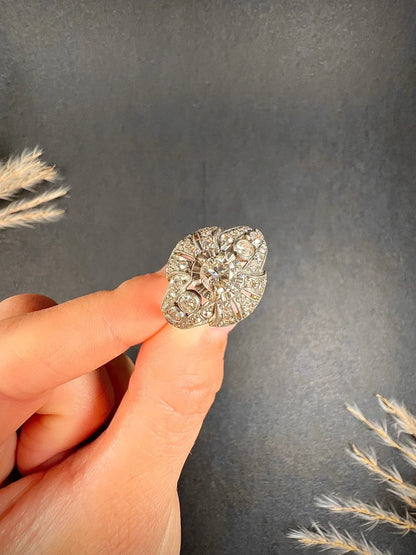 Art Deco Diamond Bombe Cluster Dress Ring in Platinum and 18ct Gold