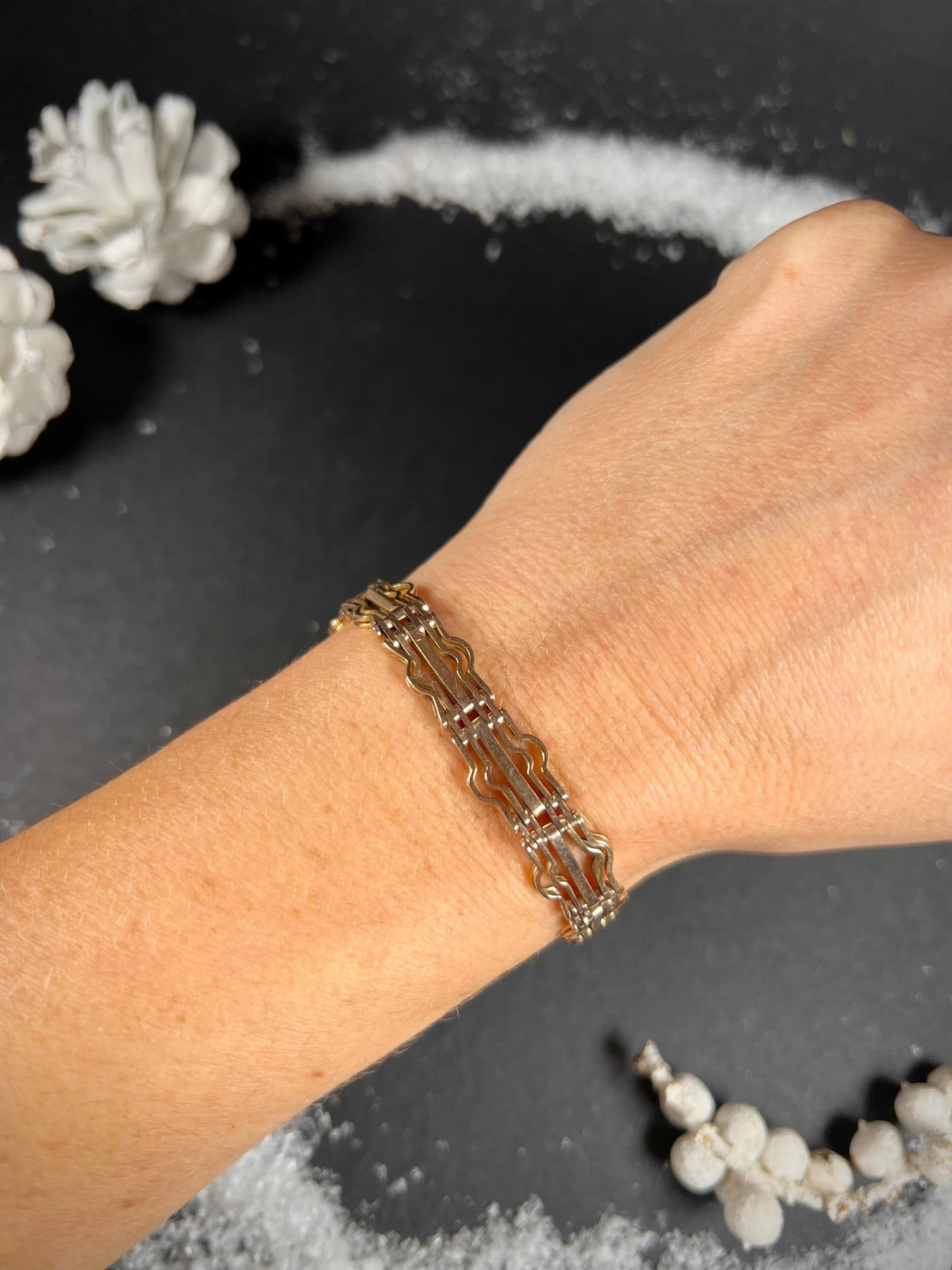 Vintage 9 ct Rose Gold, 1940's Gate Bracelet With Heart Padlock Clasp