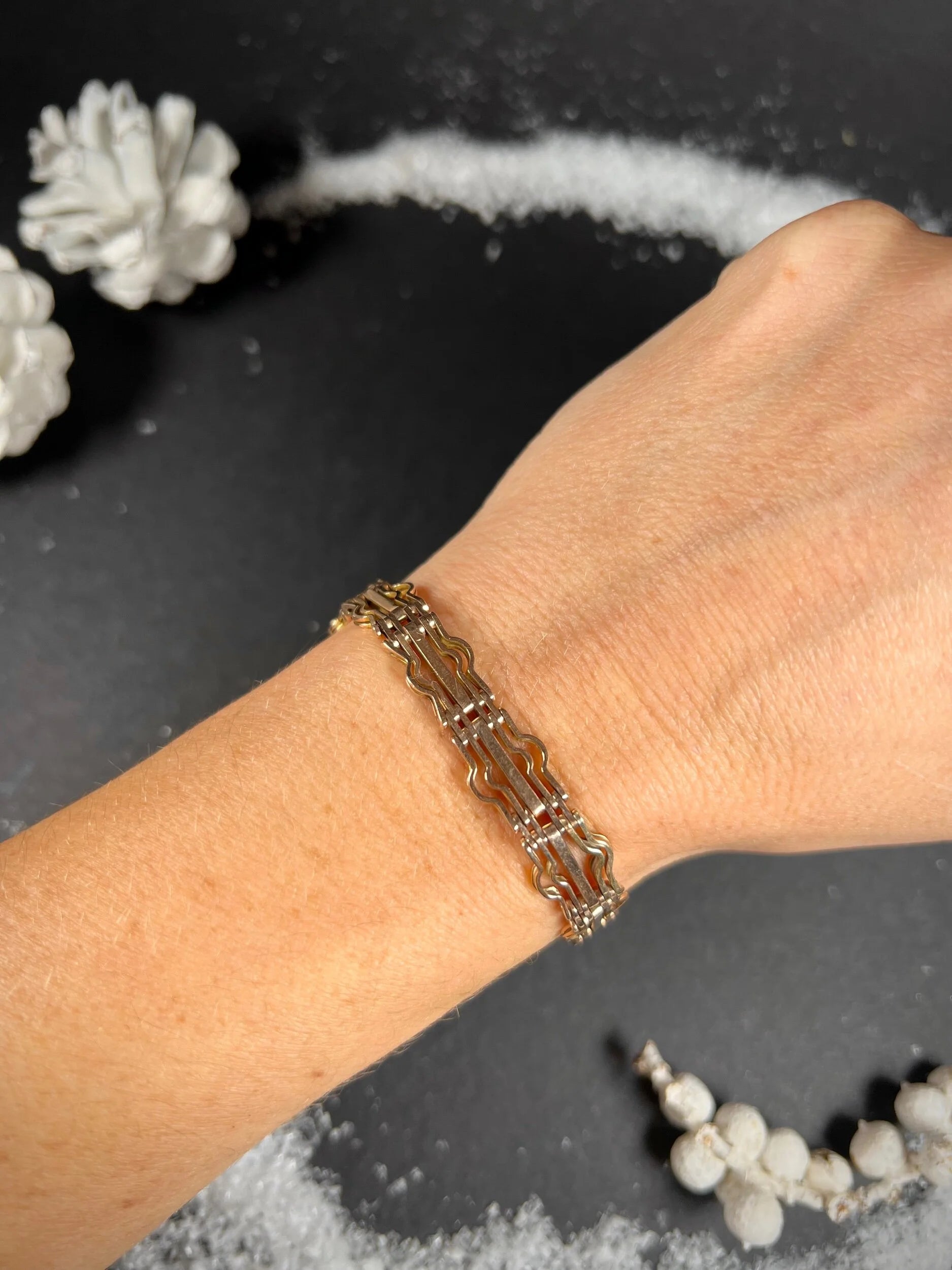 Vintage 9 ct Rose Gold, 1940's Gate Bracelet With Heart Padlock Clasp