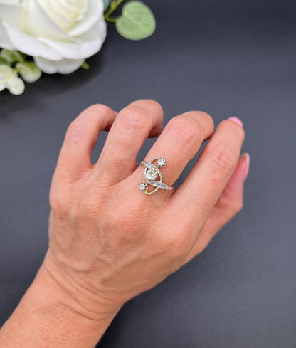 Antique 18 ct Gold And Platinum, 3 Stone Diamond Belle Époque Ring