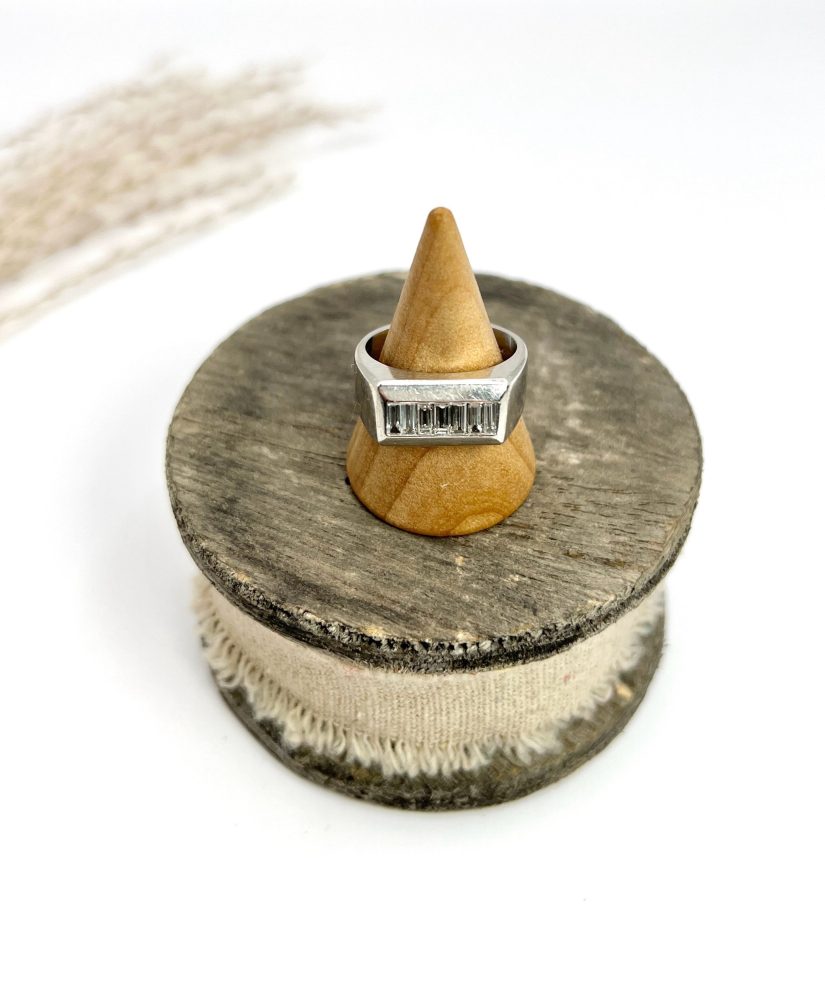 Vintage Diamond Cocktail Tank Ring In Platinum