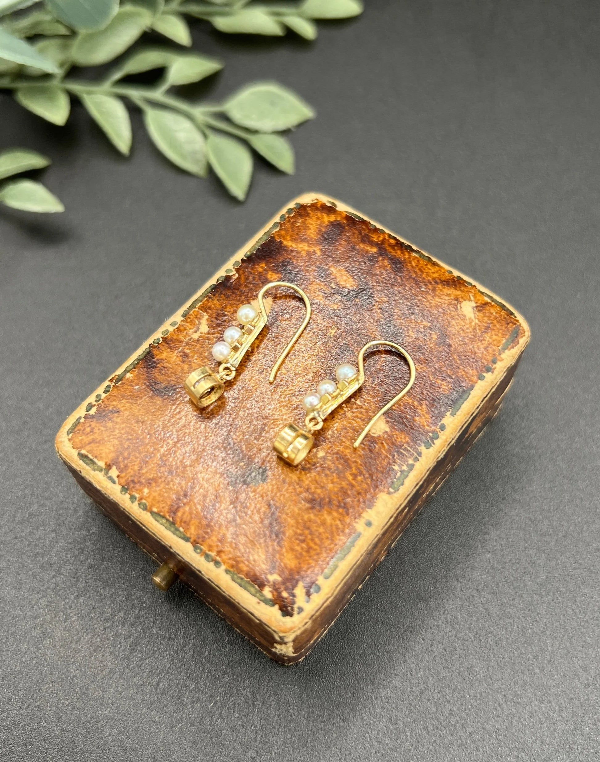 Antique 18ct Yellow Gold, 1920s Diamond & Pearl Drop Earrings, Occasion Jewellery, Bridal Jewellery