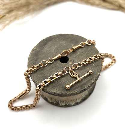 Edwardian Antique 9ct Rose Gold Paperclip Link Albert Chain Necklace
