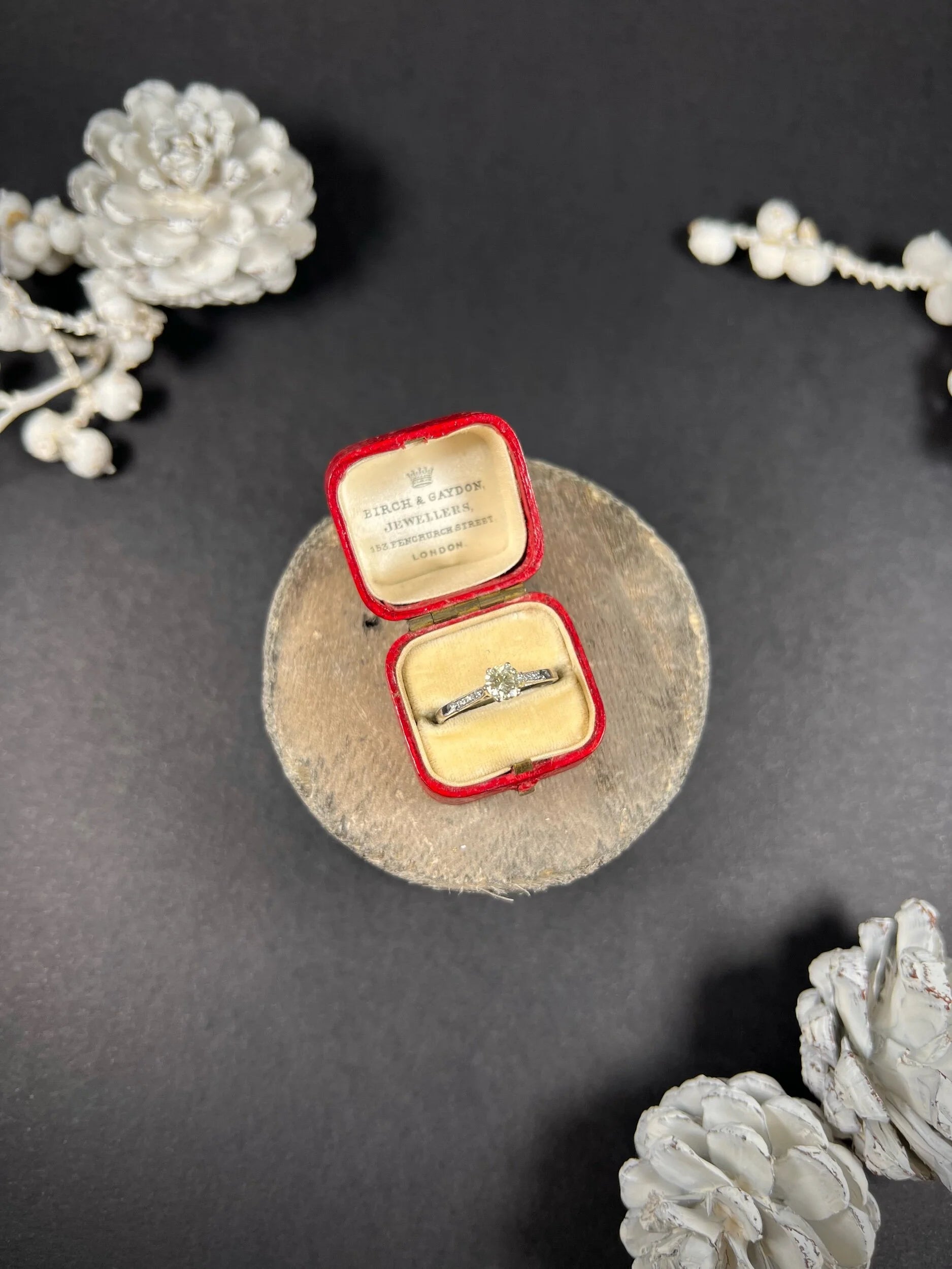 Antique Platinum 1920's Diamond Engagement Ring With Diamond Shoulders