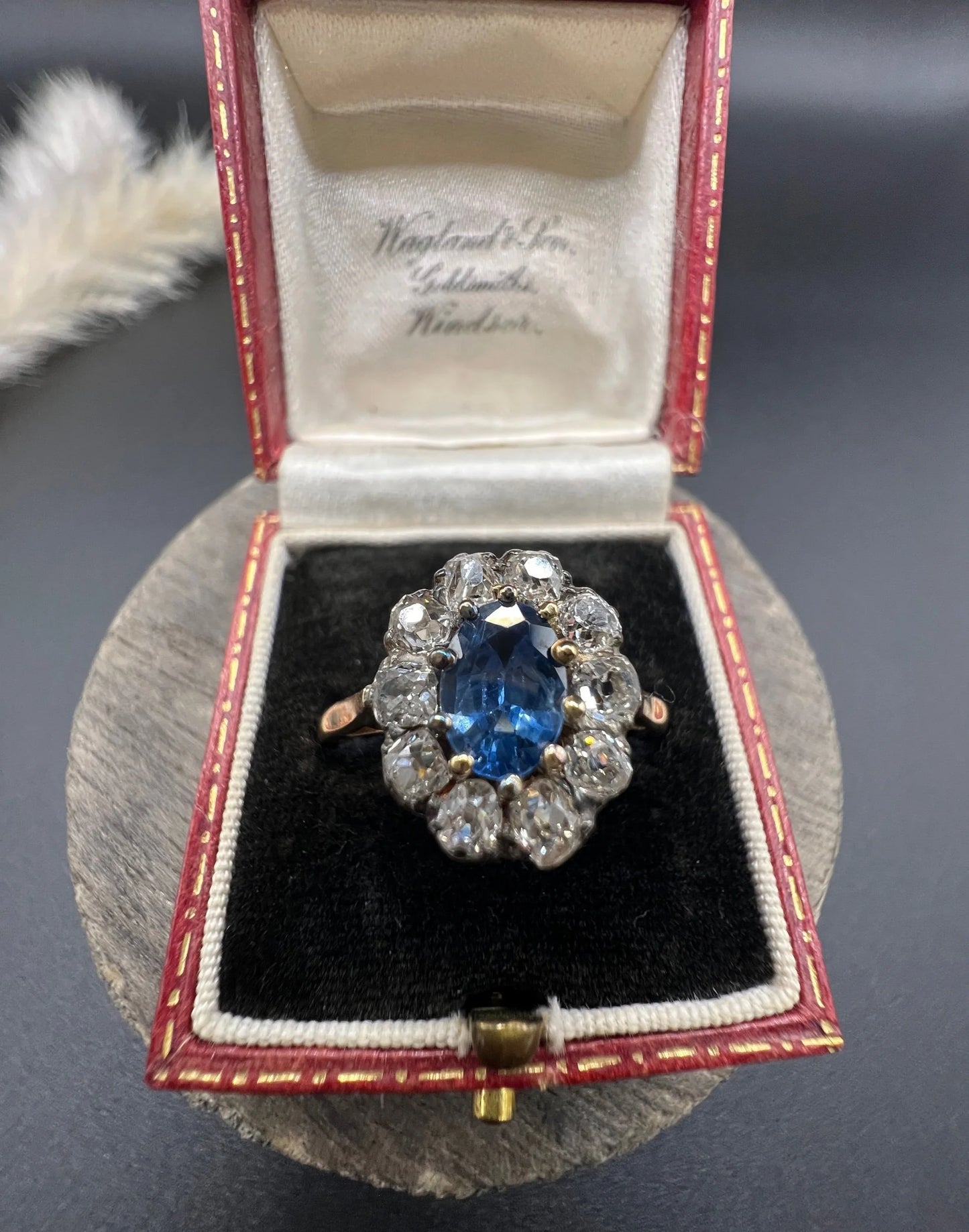 Victorian 18 Carat Yellow Gold, Sapphire and Diamond Oval Cluster Ring, Circa 1880