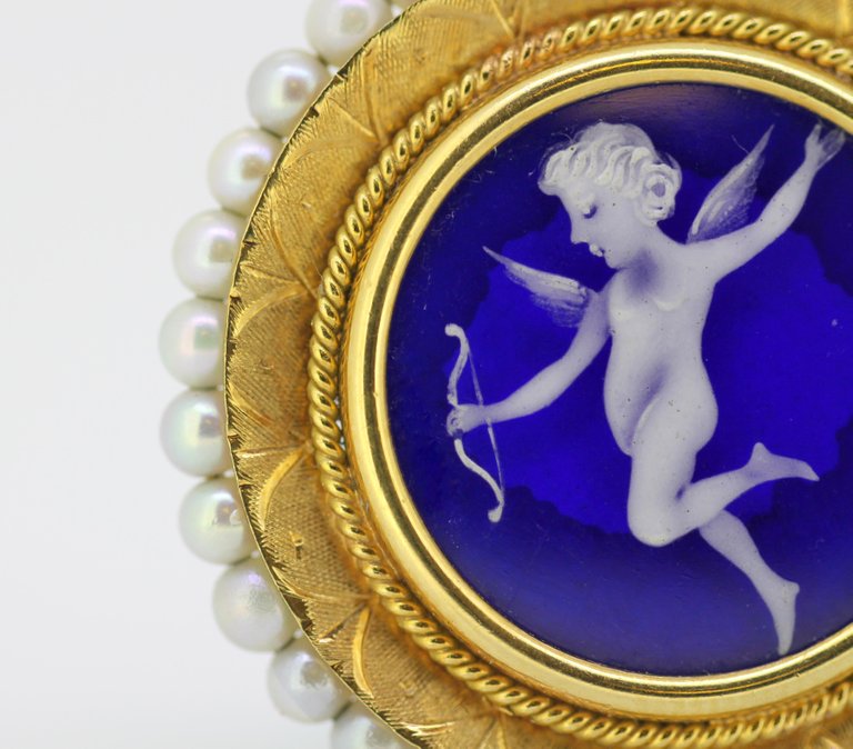 Vintage Enamel and Freshwater Pearl Brooch