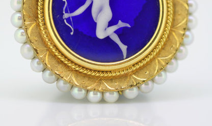 Vintage Enamel and Freshwater Pearl Brooch