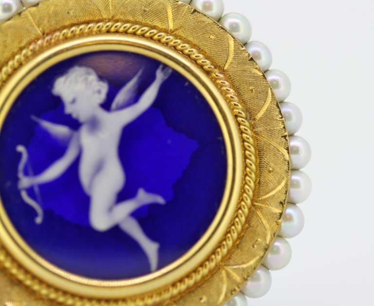 Vintage Enamel and Freshwater Pearl Brooch