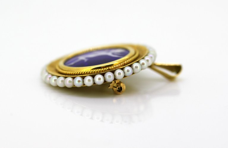 Vintage Enamel and Freshwater Pearl Brooch
