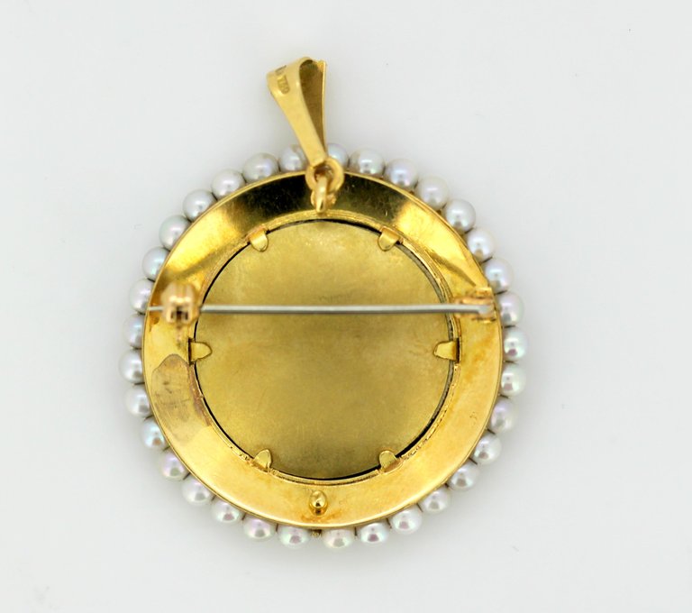 Vintage Enamel and Freshwater Pearl Brooch