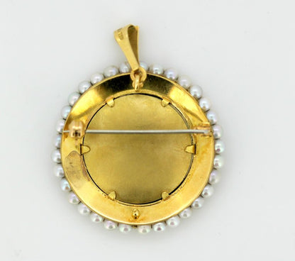 Vintage Enamel and Freshwater Pearl Brooch