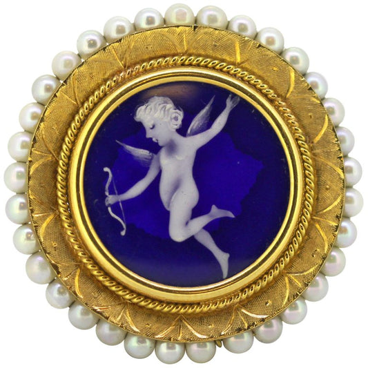 Vintage Enamel and Freshwater Pearl Brooch