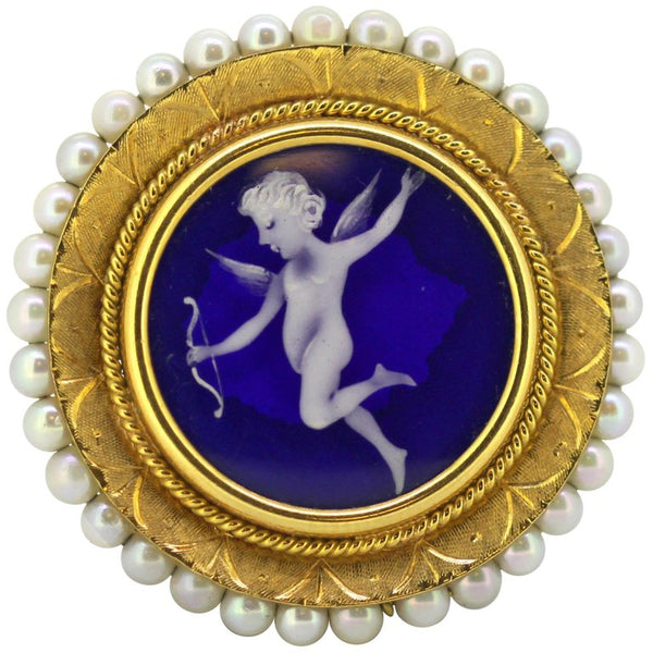 Vintage Enamel and Freshwater Pearl Brooch