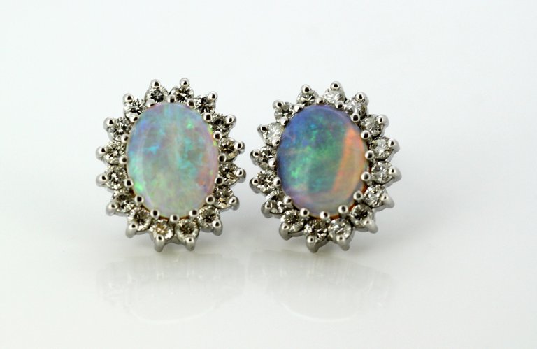 Vintage Opal and Diamond Earrings