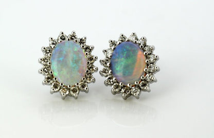 Vintage Opal and Diamond Earrings