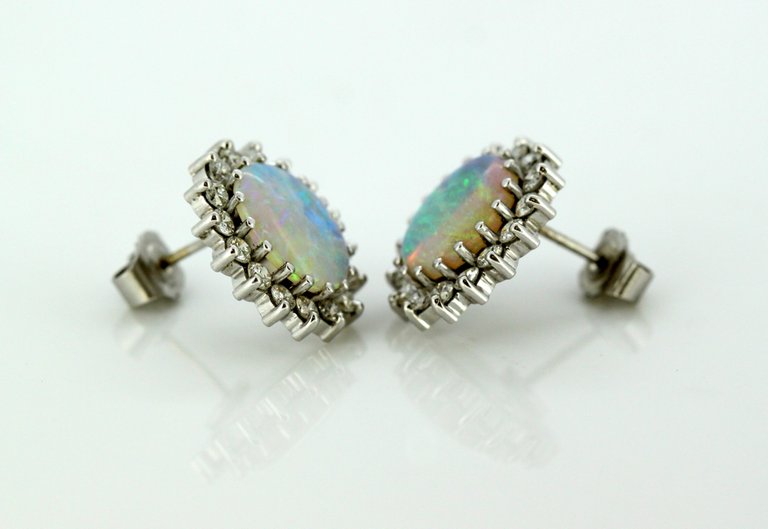 Vintage Opal and Diamond Earrings
