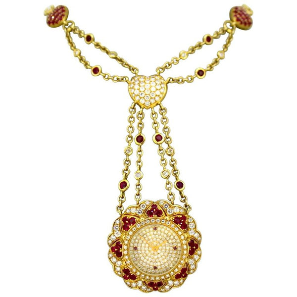 Moussaieff Diamond and Ruby Necklace Pendant Watch