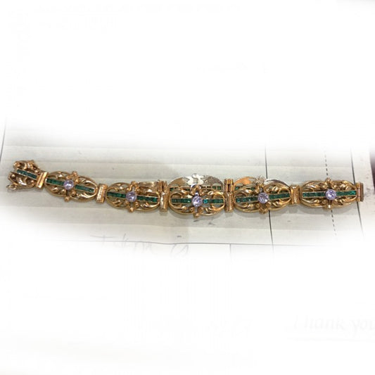 ANTIQUE ART NOUVEAU FRENCH EMERALD, DIAMOND AND GOLD BRACELET MO2