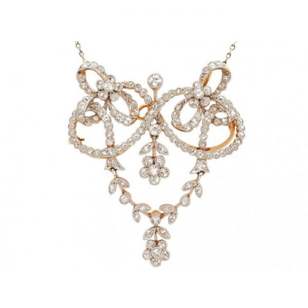 Antique Edwardian Floral Diamond Pendant Brooch