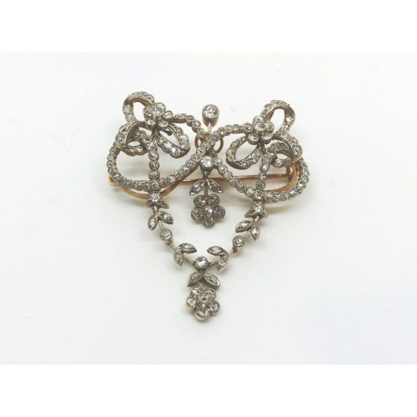 Antique Edwardian Floral Diamond Pendant Brooch