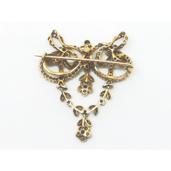 Antique Edwardian Floral Diamond Pendant Brooch