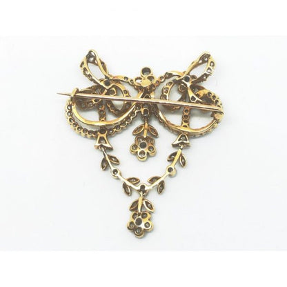 Antique Edwardian Floral Diamond Pendant Brooch
