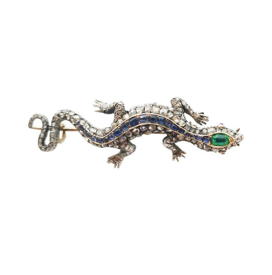 ANTIQUE EMERALD DIAMOND LIZARD BROOCH - CIRCA 1910 Sapphire emeralds and diamonds
